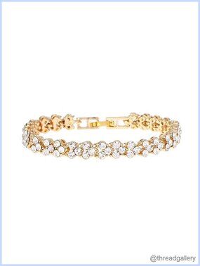 Gold Plated Cubic Zirconia Tennis Bracelet Rhinestone Charm for Women Men